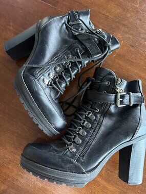 Guess Black Ankle Boots Size 9 Heeled Buckle Zipper Booties